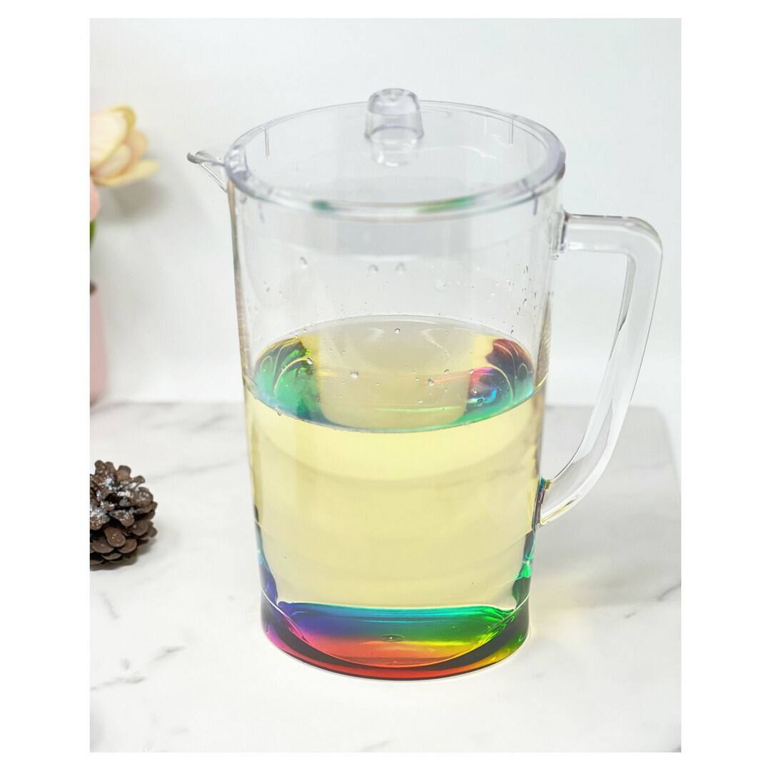 Angle. APRILSOUL - Quarts Water Pitcher with Lid Oval Halo Design Unbreakable Plastic BPA Free Juice Pitcher - white.