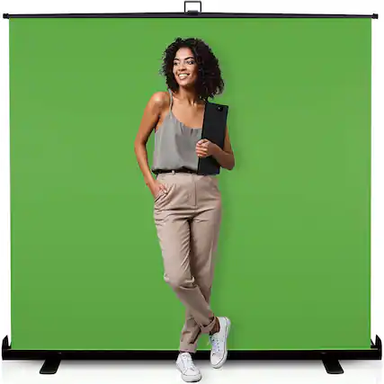 Front. KHOMO GEAR - XL Pull-Up Green Screen – Extra-Large Collapsible Chroma Key for Studio, Streaming, and Content Creation.