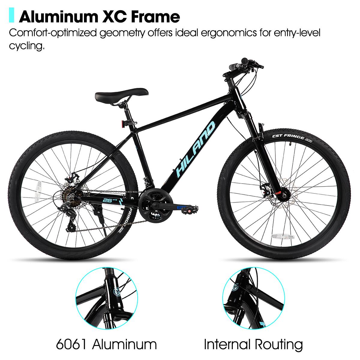 Aluminum XC Frame  
Comfort-optimized geometry offers ideal ergonomics for entry-level cycling.  

6061 Aluminum  
Internal Routing