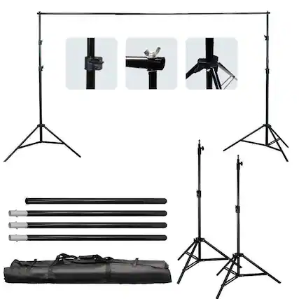 Front. Winado - 10FT Heavy Duty Backdrop Stand KIT Photography Studio Background Support+Case - Black.