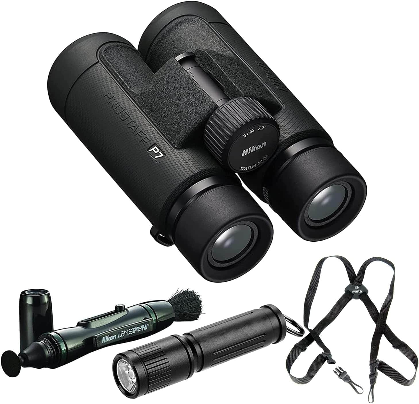 Nikon - PROSTAFF P7 8x42 Waterproof Binocular - Harness Strap - LensPen-Flashlight