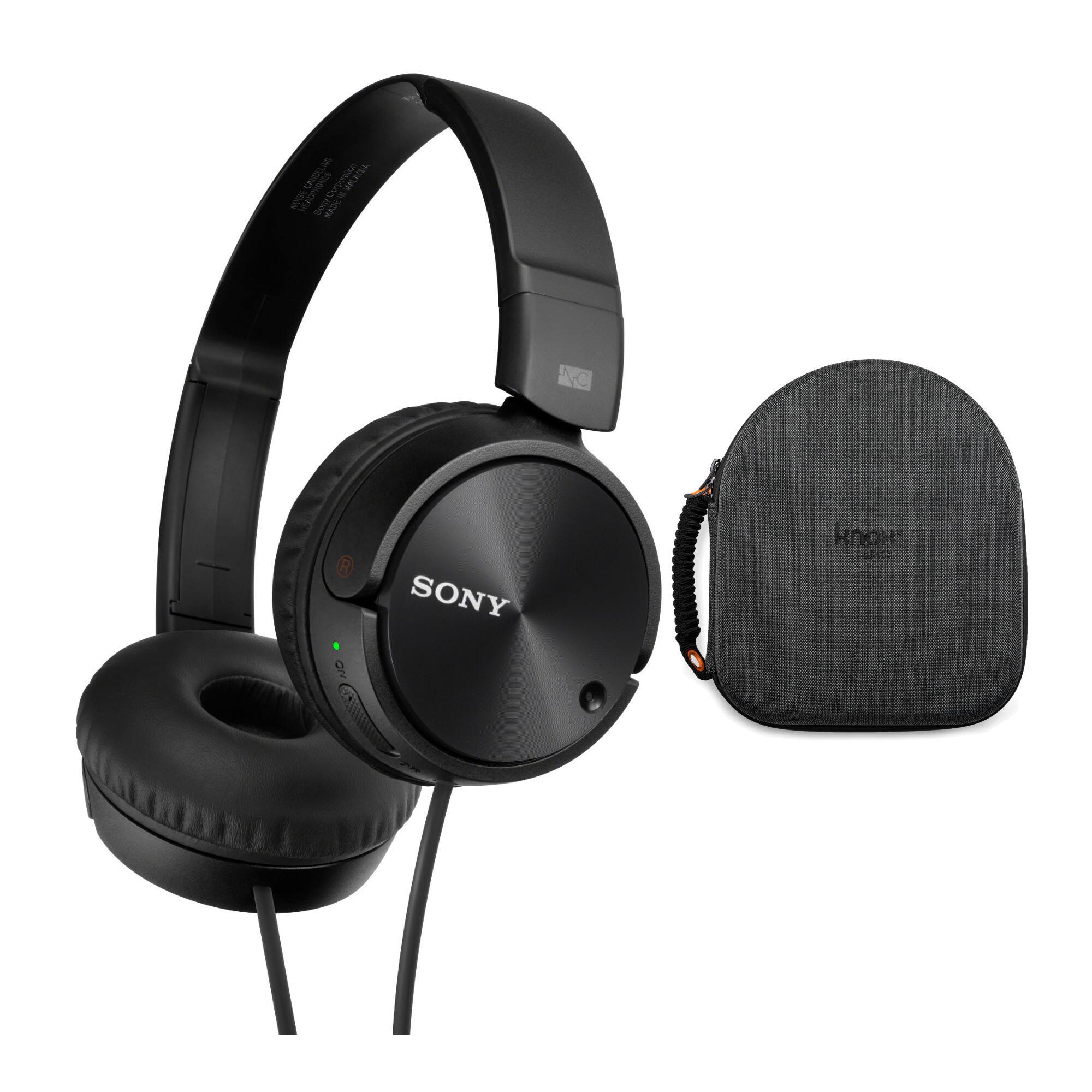 Sony headphones are black and have a green light. They are designed to be used with a smartphone.