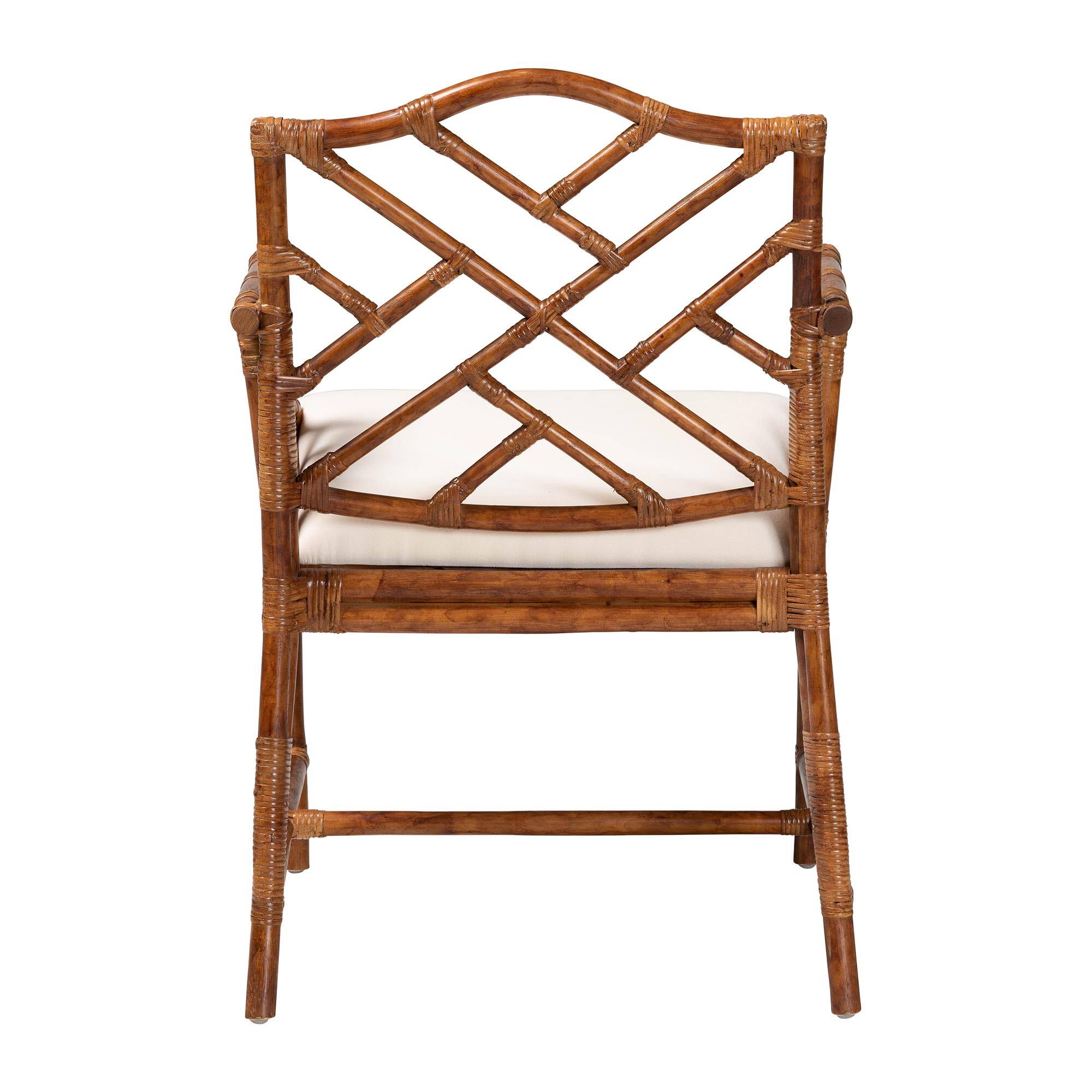 Back. bali & pari - Aella Marbled Tortoise Natural Rattan Armchair - Handcrafted Wicker Accent Seating with Open Back - Marbled Tortoise Brown/White.