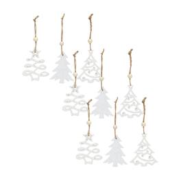 BreeBe - Wood Tree Tag Ornament with Beaded Hanger (Set of 9) - White