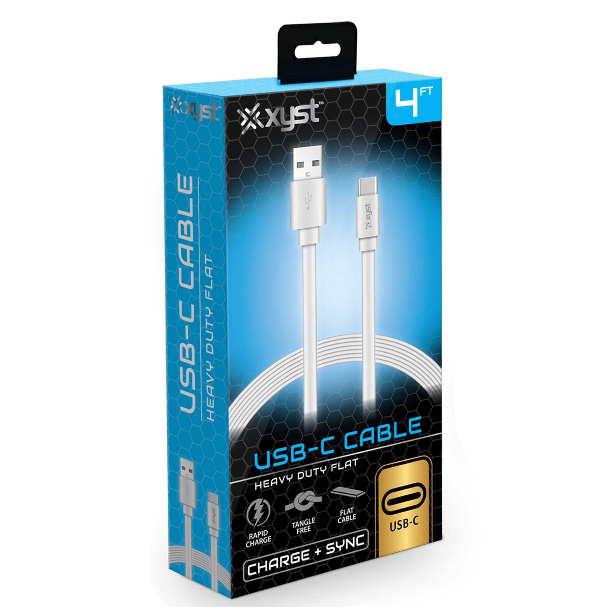 4 FT  
USB-C CABLE  
HEAVY DUTY FLAT  
USB-C CABLE  
HEAVY DUTY FLAT  
FLAT CABLE  
USB-C  
RAPID CHARGE  
TANGLE FREE  
CHARGE + SYNC