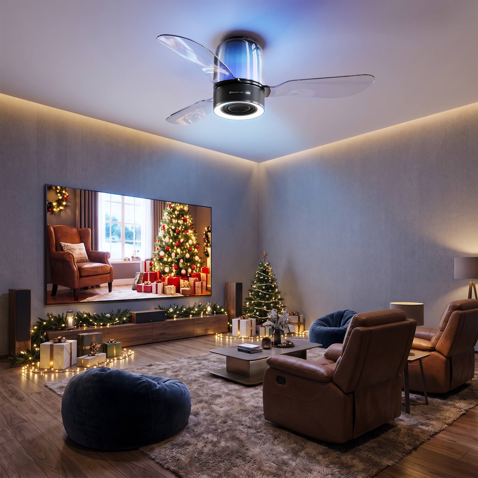 Alt View 8. WindGroove - AirFi One 48" Hi-Fi Home Audio Dynamic RGB Smart LED Ceiling Fan Speaker with Light and Remote/ App/ Voice Control - Black.