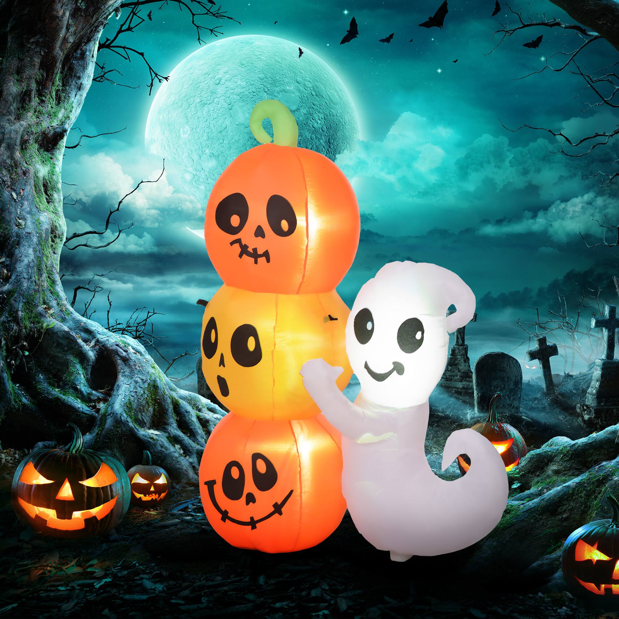 Alt View 1. Ecooso - 5FT Halloween Inflatable Ghost and Pumpkin with LED Lights for Outdoor Yard Decoration - Orange.