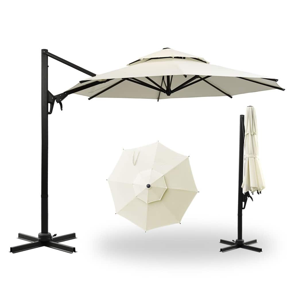 Ainfox - 10ft Cantilever Patio Umbrella with led lights - Beige