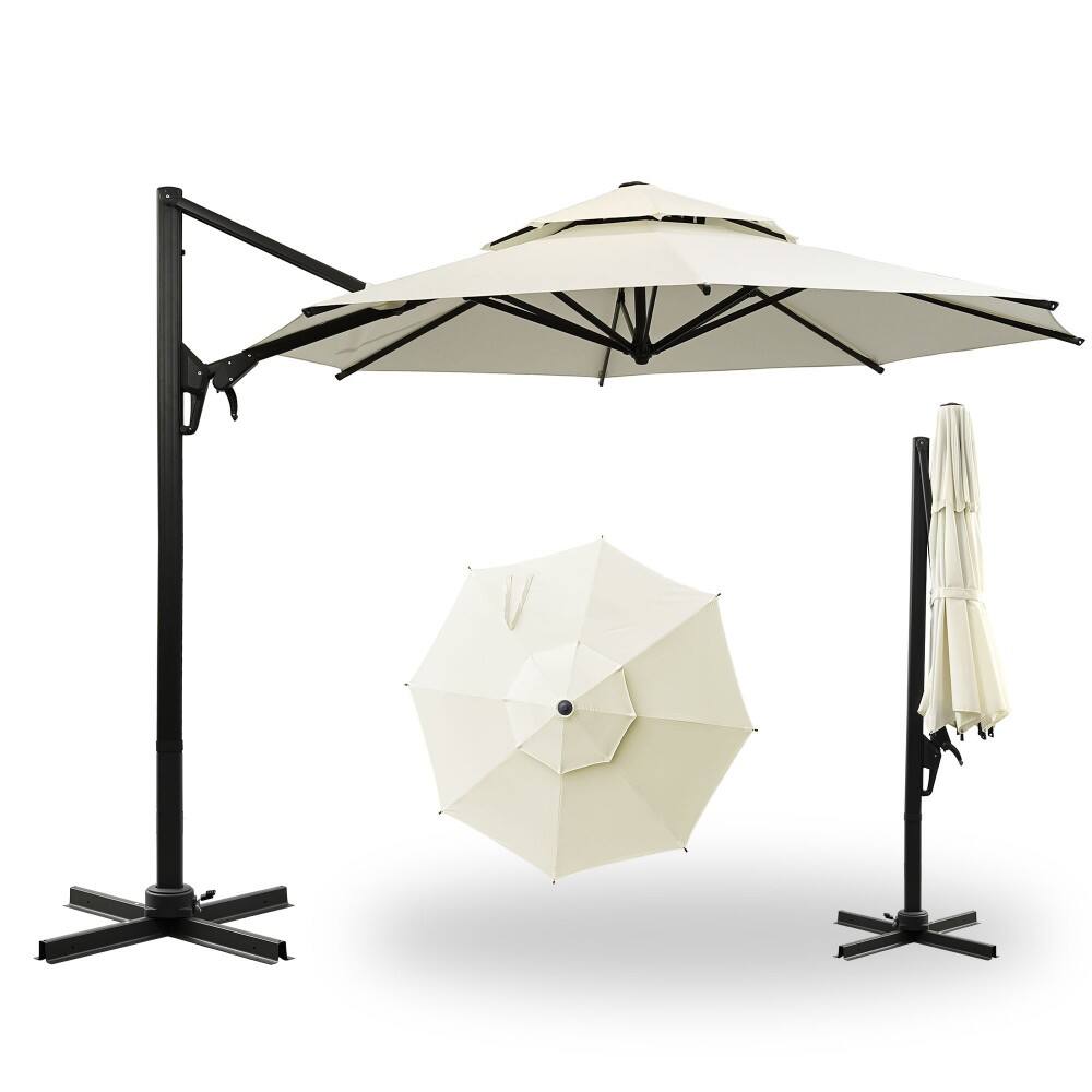 Front. Ainfox - Ainfox 10ft Cantilever Patio Umbrella with led lights - Beige.