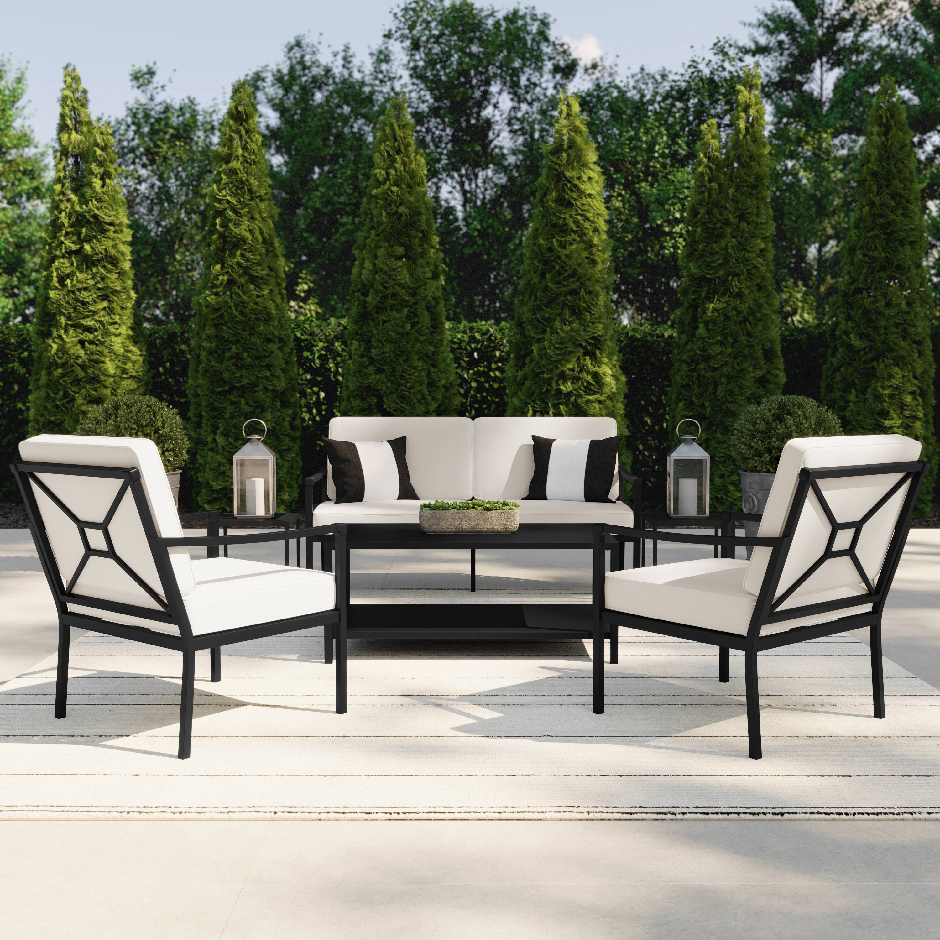 Alt View 5. Martha Stewart - Lily Pond All-Weather Steel Frame Patio Loveseat with Cushions - Cream Cushions/Black Frame.