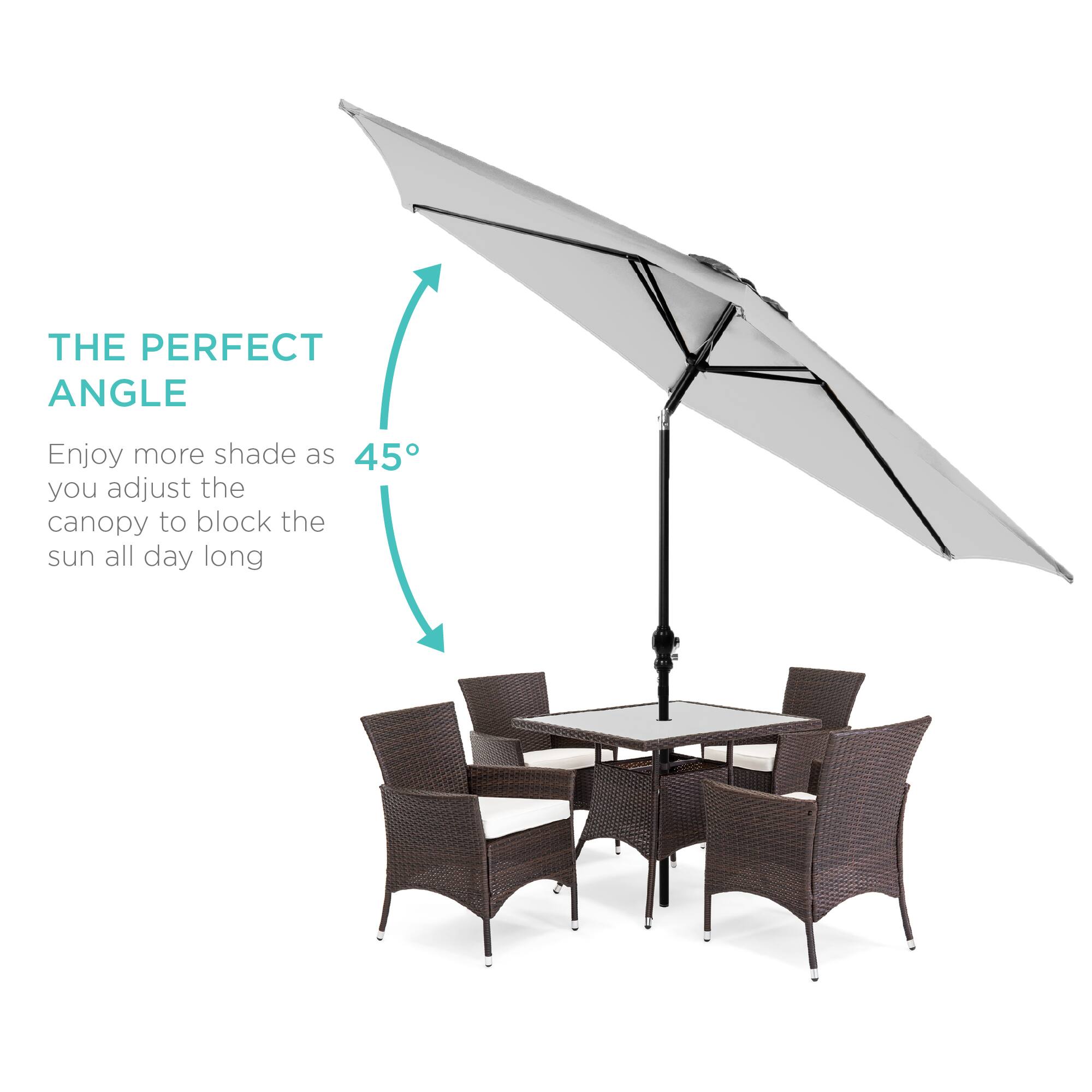THE PERFECT ANGLE

Enjoy more shade as you adjust the canopy to block the sun all day long

45°