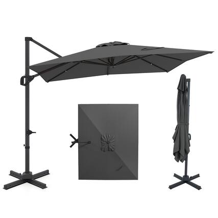 Front. Costway - Costway 11 x 9 FT Cantilever Patio Umbrella with 360° Rotation Easy Tilt Adjustment 8 Ribs - Gray.