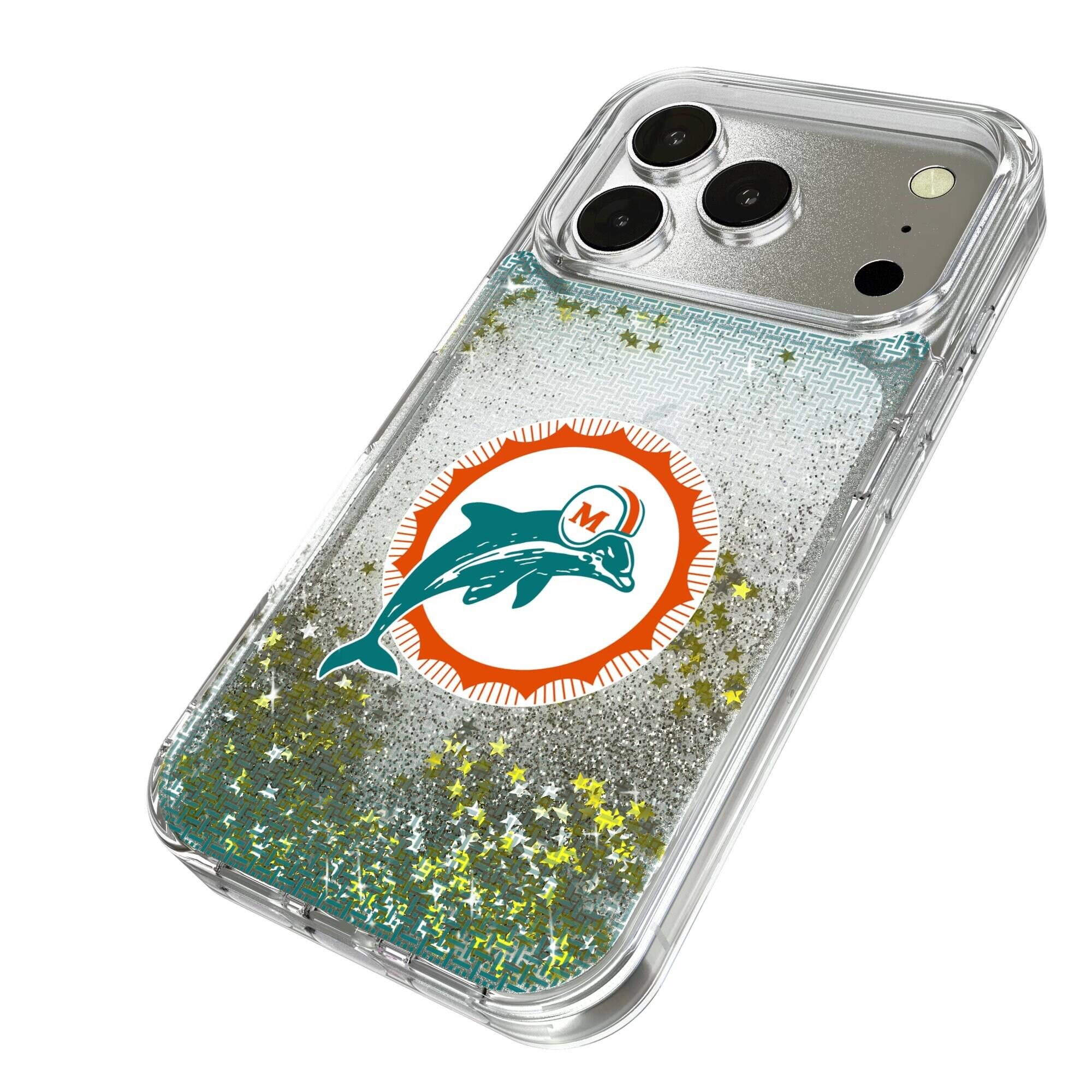 Alt View 1. Keyscaper - Miami Dolphins Linen Logo iPhone Glitter Case - 14 Pro - Multicolor.