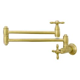 Solid Brass Wall Mount Pot Filler Kitchen Faucet with Double Joint Swing Arms for Stovetop