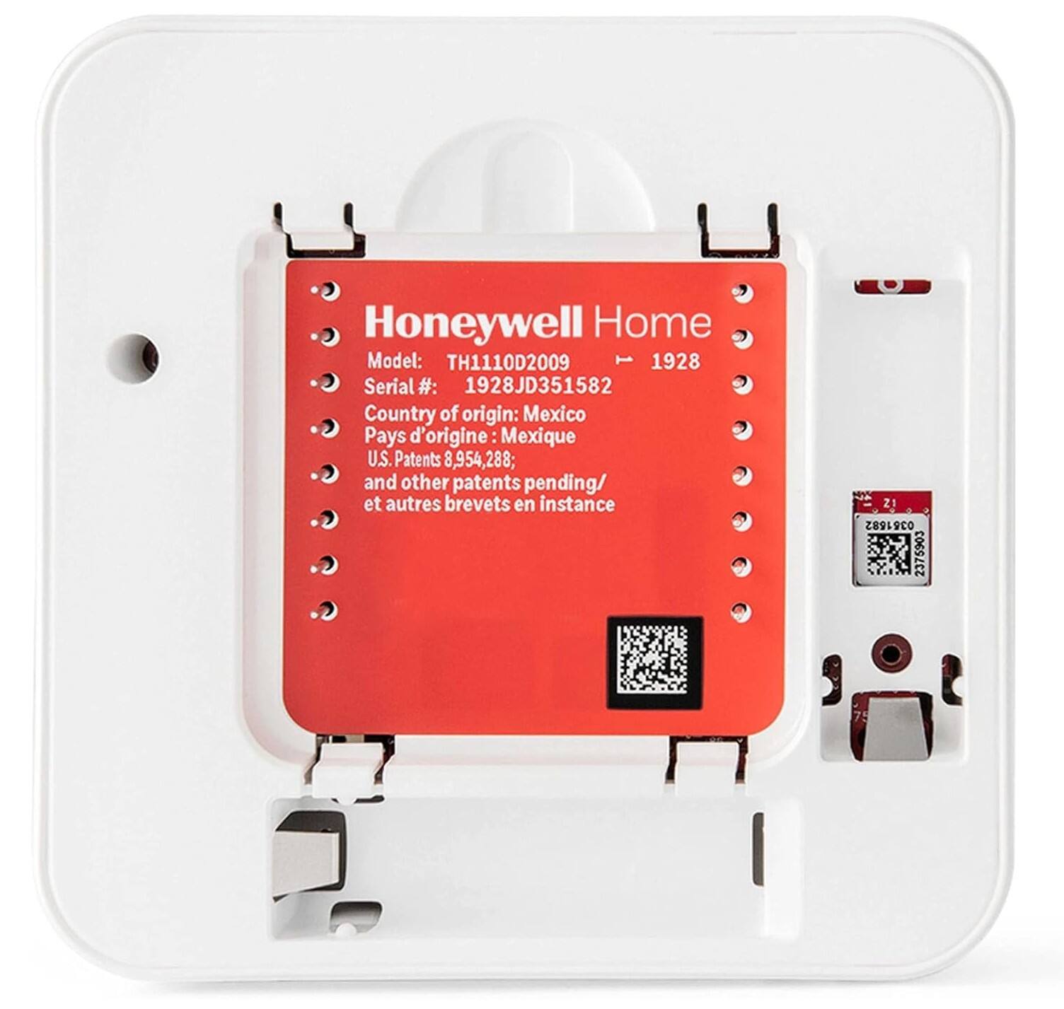 Honeywell Home  
Model: TH1110D2009  
Serial #: 1928JD351582  
Country of origin: Mexico  
Pays d'origine: Mexique  
U.S. Patents 8,954,288; and other patents pending/ et autres brevets en instance