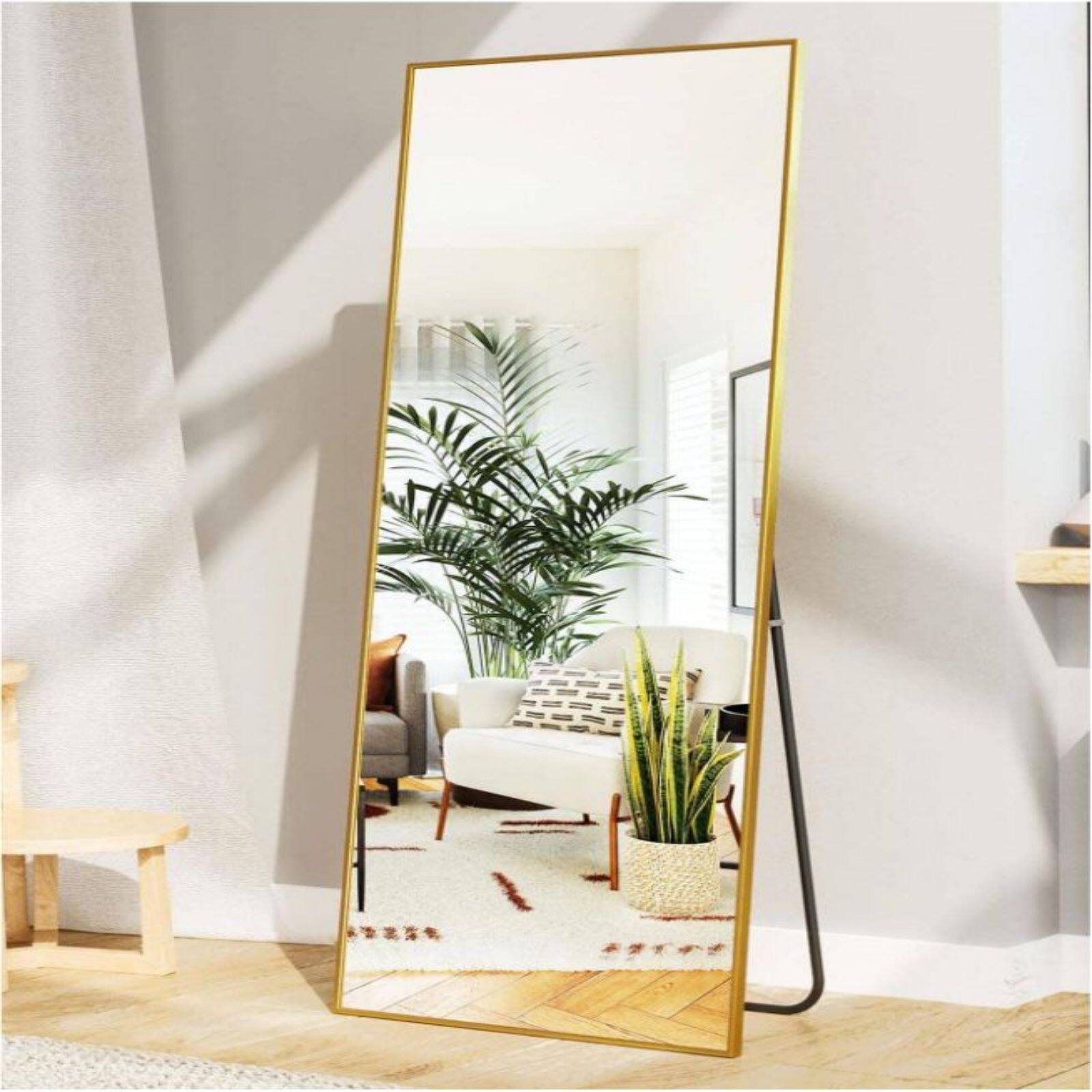 Back. HOMLUX - Full Length Rectangle Floor Mirror Gold Aluminum Frame Free Standing Wall Mount for Bedroom Entryway.