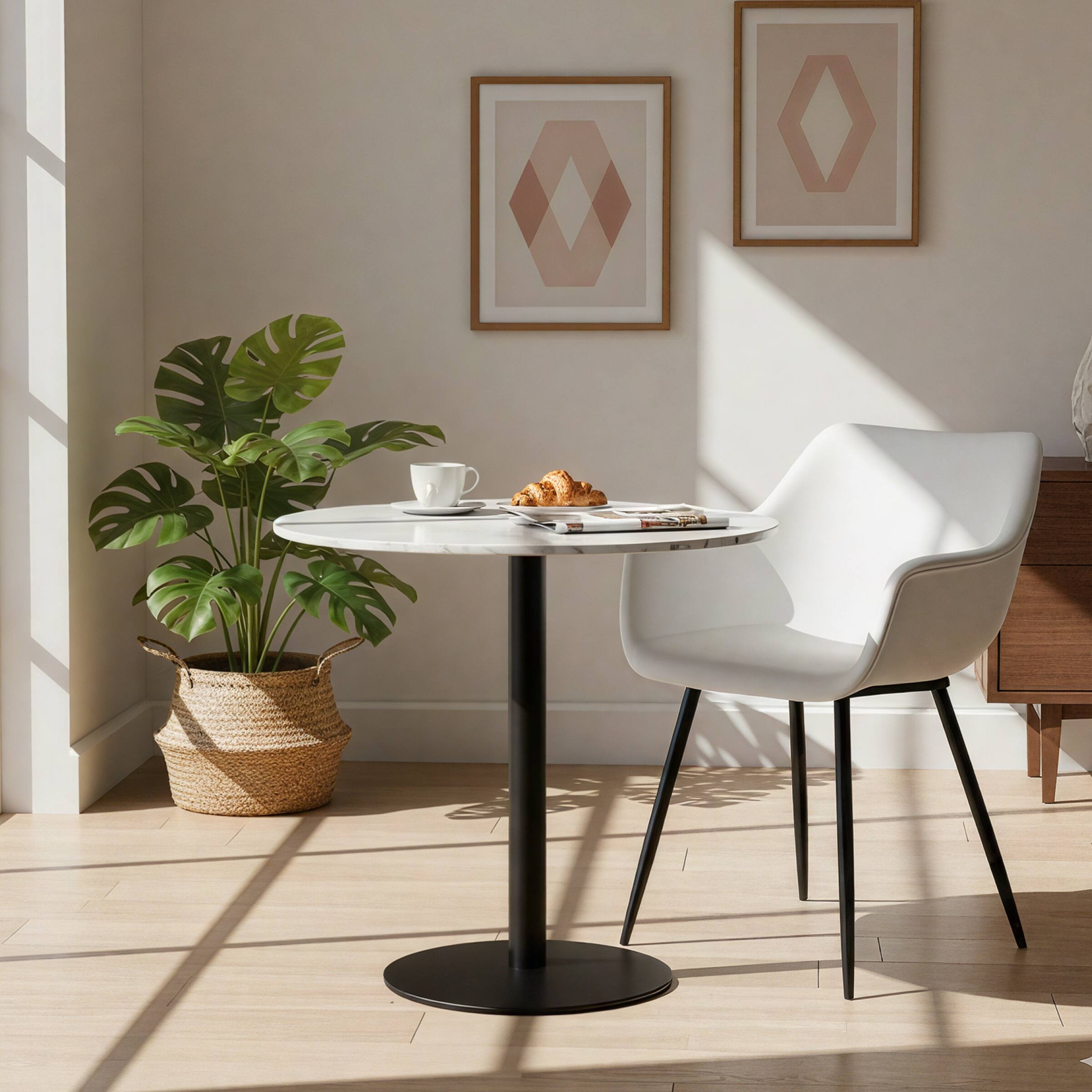 Angle. LeisureMod - Markley Modern Distressed Leather Dining Chair with Iron Legs - White.