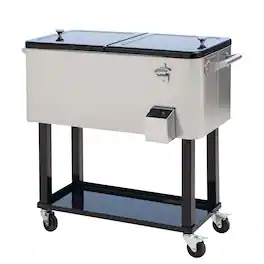 Outsunny - QT Rolling Cooling Bins Ice Chest on Wheels Outdoor Stand Up Drink Cooler Cart for Party - Silver