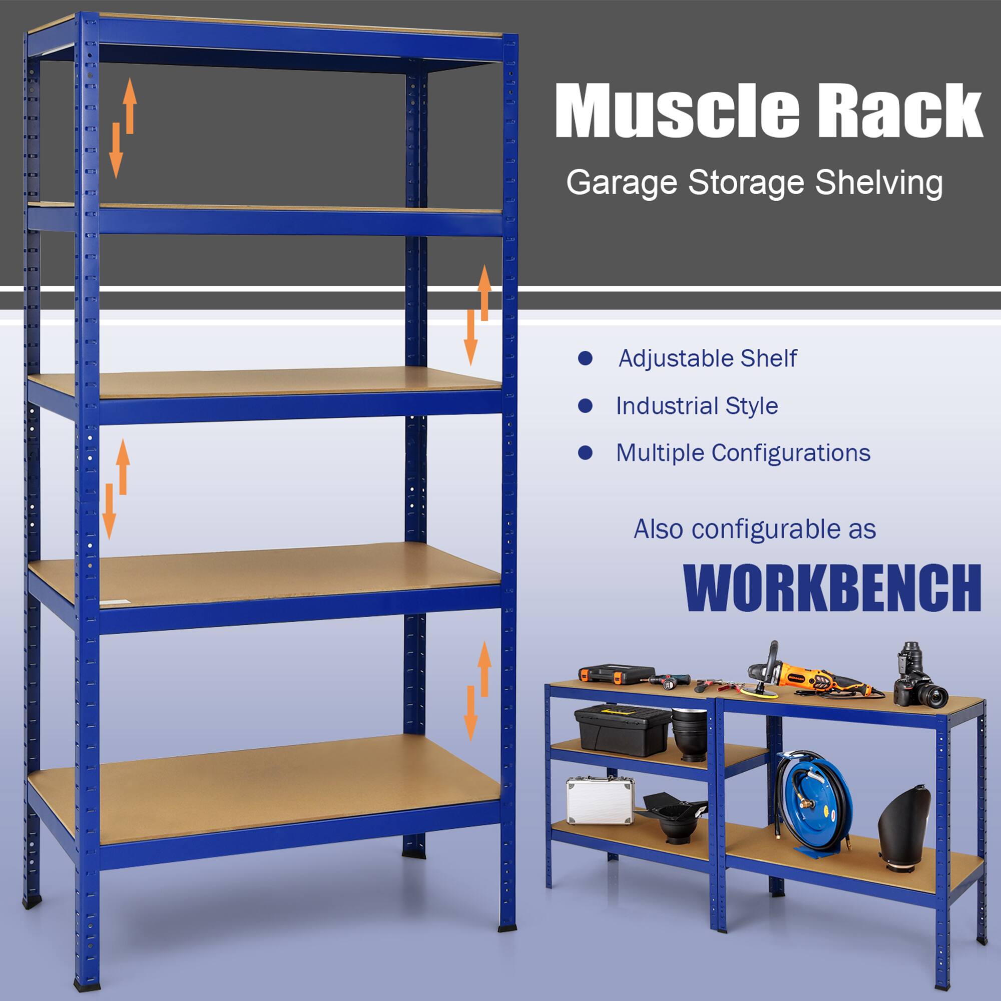 Alt View 3. Gymax - Gymax 72'' Steel 5-tier Garage Shelf Metal Storage Adjustable Unit Blue - Blue.