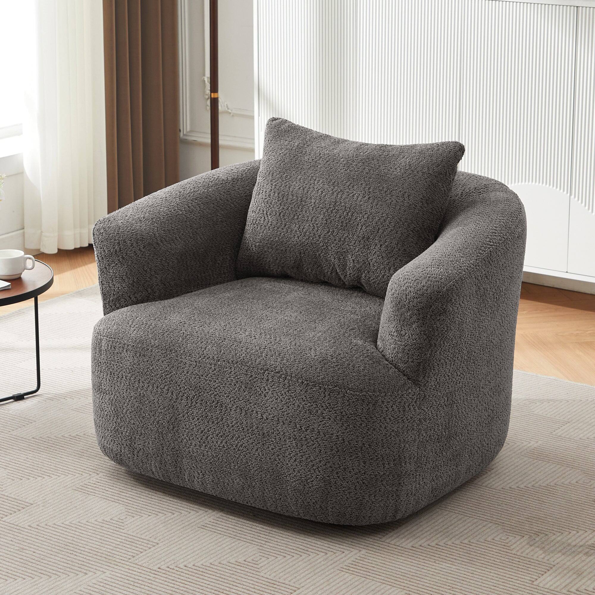 Alt View 8. Boyel Living - 38.2 inch Accent Chair Sofa 360-Degree Swivel Chair Upholstered Swivel Barrel Sofa Chair with Throw Pillow in Gray - Gray.