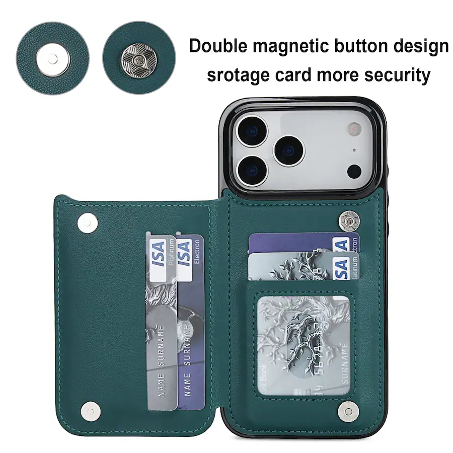 Window Saftey Button Dteck Wallet Case for iPhone 17 Pro, RFID Blocking Double Magnetic ...