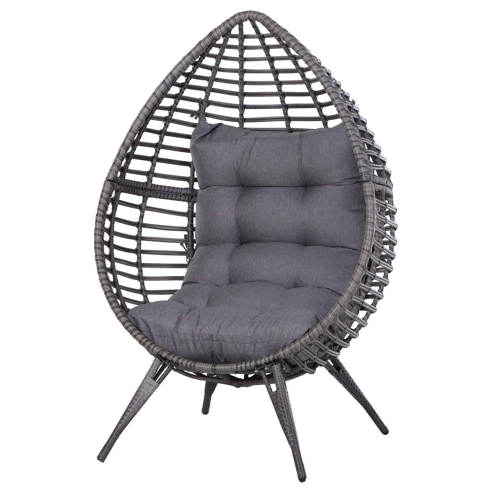 Resenkos - Elevated Wicker Egg Chair With Soft Cushion, Adjustable Height Plastic Rattan Furniture With Padded Feet - Gray