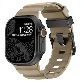 Dteck - Sport Band for Apple Watch Ultra 49mm/Series 11 10 9 8 7 6 5 4 SE 44/45/46mm, Durable Silicone Strap with Metal Hardware - Brown-Black Buckle