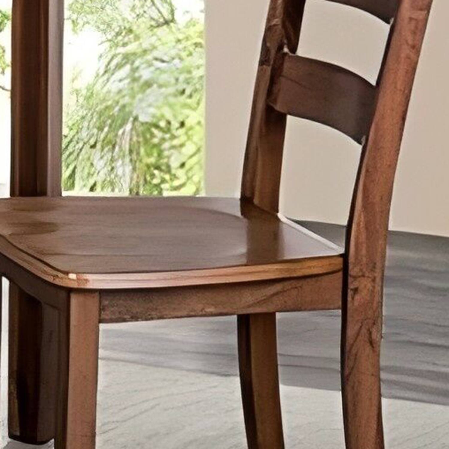 Back. Vaczon - Solid Rubberwood Dining Table Set, 5-Piece Kitchen Table and Chair Set with Slat Back Chairs - Walnut.