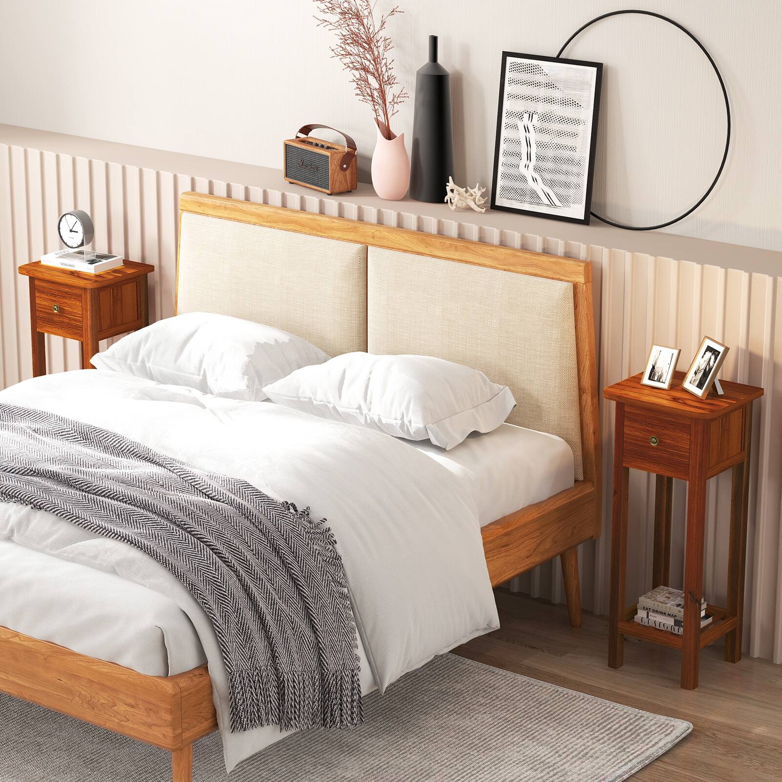 Alt View 4. Costway - Costway Solid Wood Side Table with Acacia Wood Top Drawer & Open Shelf Small Nightstand - Natural.