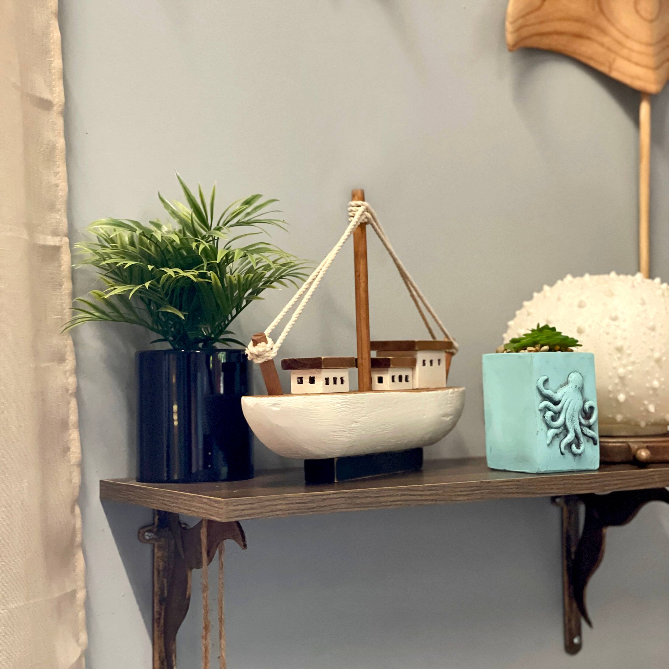 Alt View 7. Chesapeake Bay - 13.5in Wood Fishing Boat Statue Nautical Decor Handcrafted Ship Modell - White.