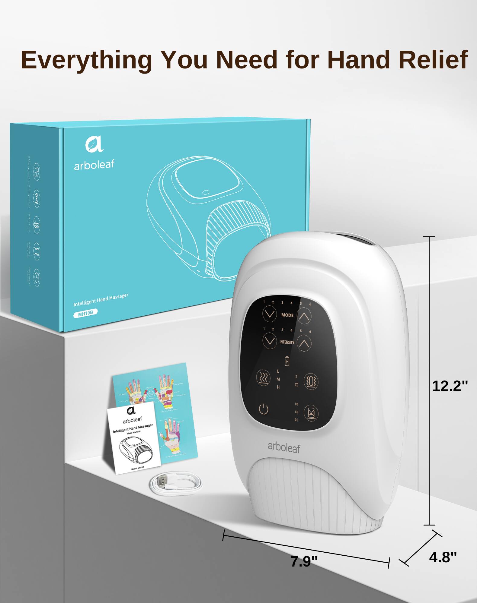 Everything You Need for Hand Relief  
arboleaf - SAmE | Hand Massager Intelligent H106 - 4 MODE  
12.2" x 7.9" x 4.8"