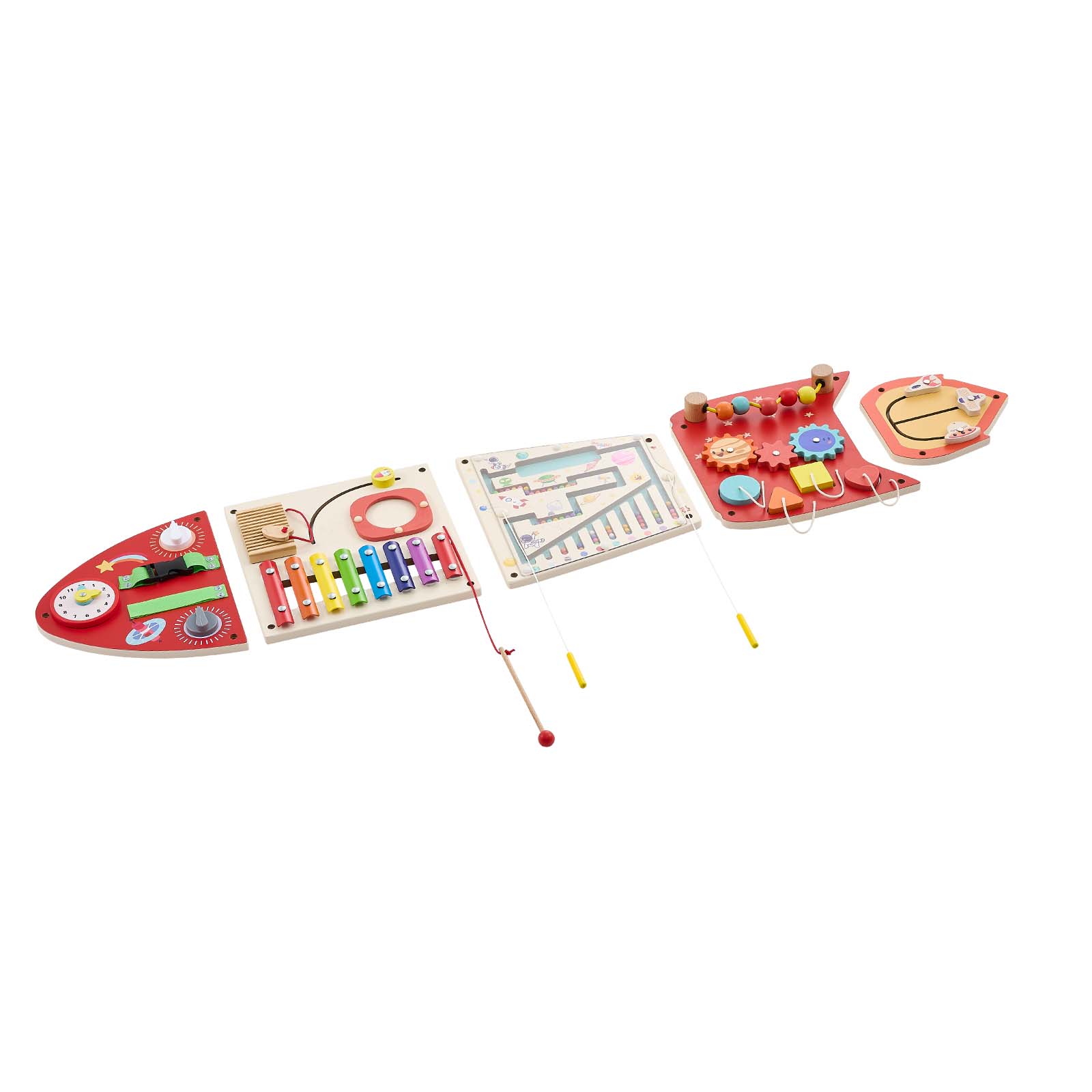 Alt View 5. VEVOR - Wall Busy Board, 13-in-1 Rocket Montessori Sensory Activity Panels, Learning Activity Center for Daycare, Classroom - Beige;Red.
