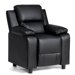 Costway - Padded Kids Sofa Armchair Recliner Headrest Children w/ Storage Arm Black - Black