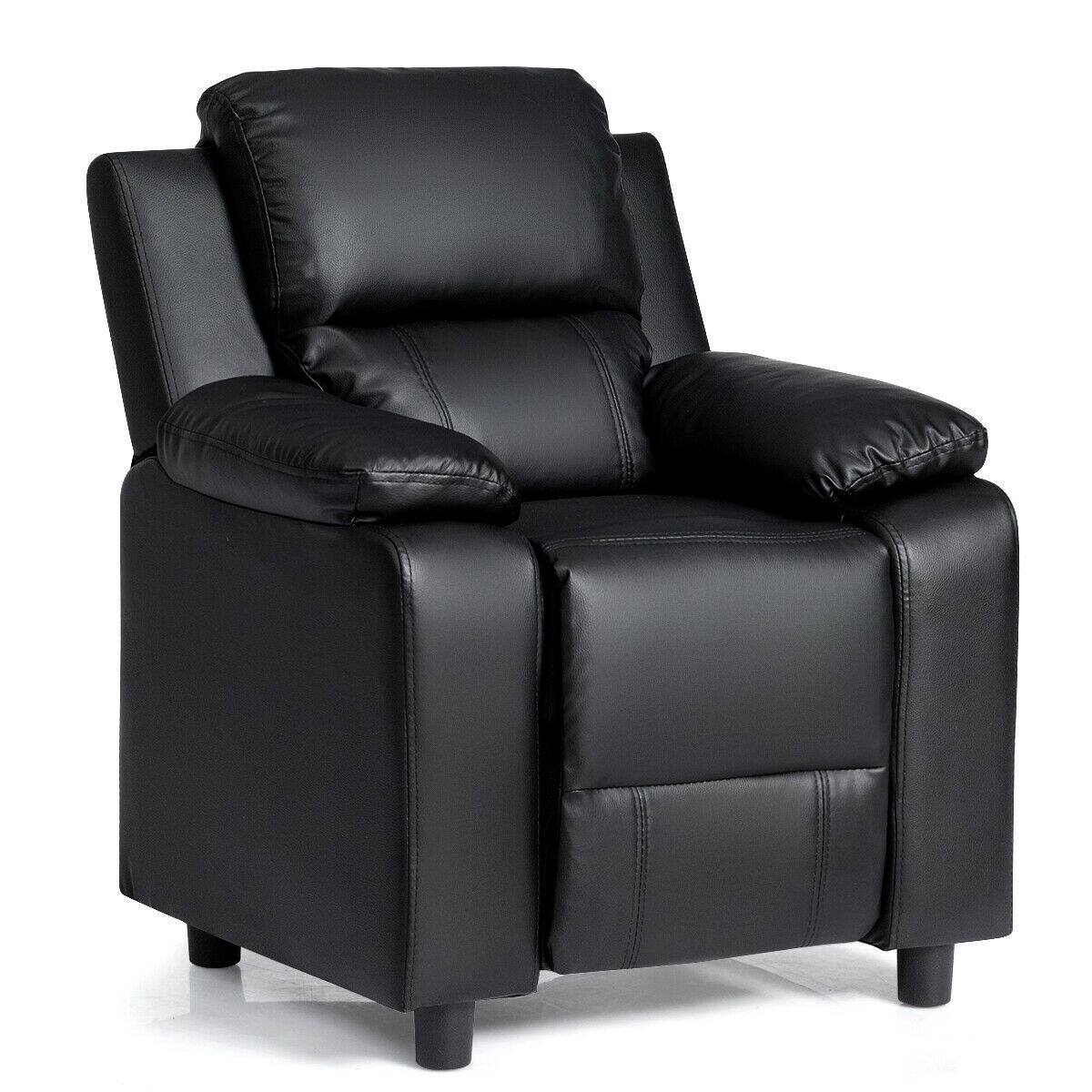 Alt View 8. Gymax - Gymax Deluxe Padded Kids Sofa Armchair Recliner Headrest Children w/ Storage Arm Black - Black.
