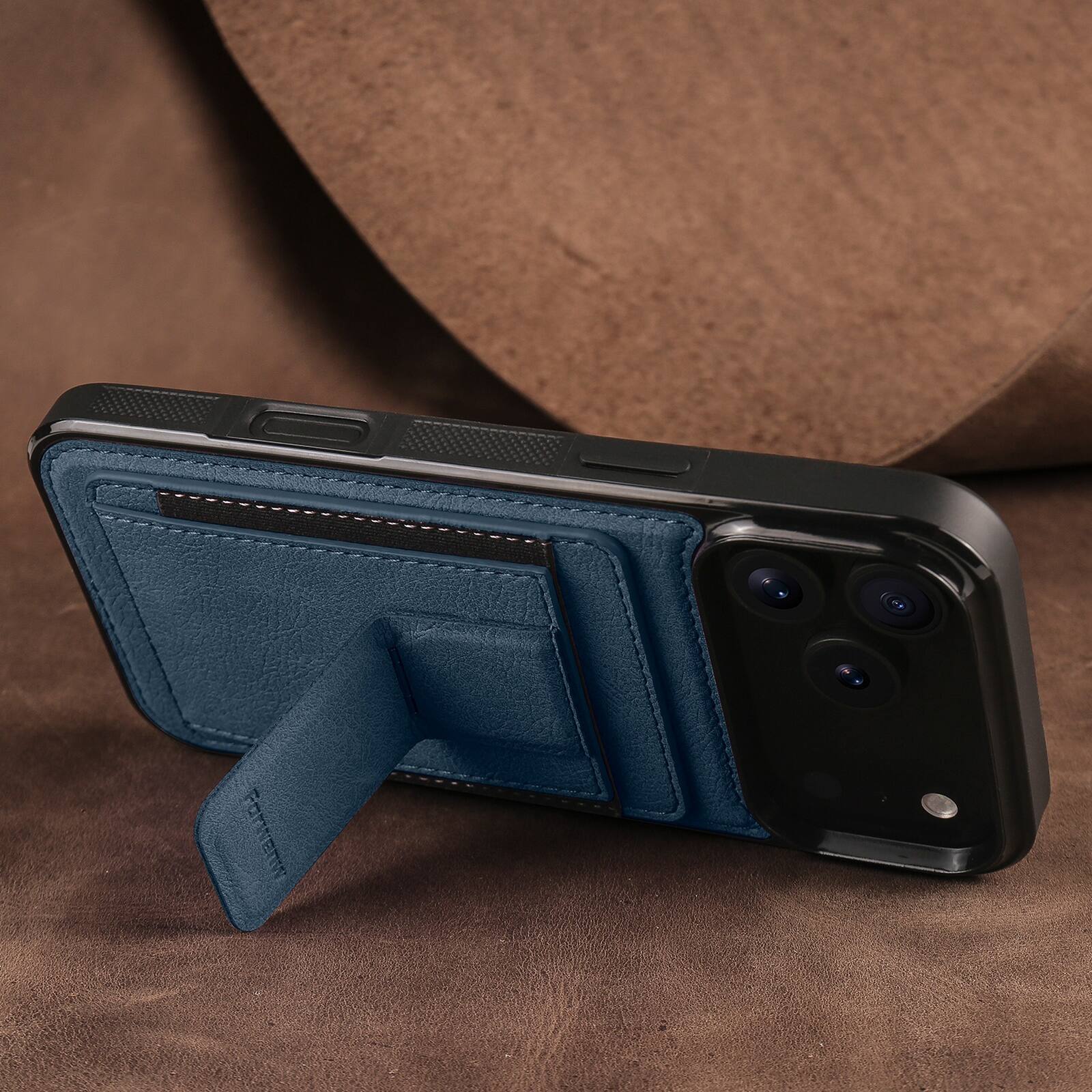 Alt View 1. Dteck - Slim Card Holder Case for Apple iPhone 17 Pro, Shockproof Wallet Protective Cover with Kickstand - Blue.