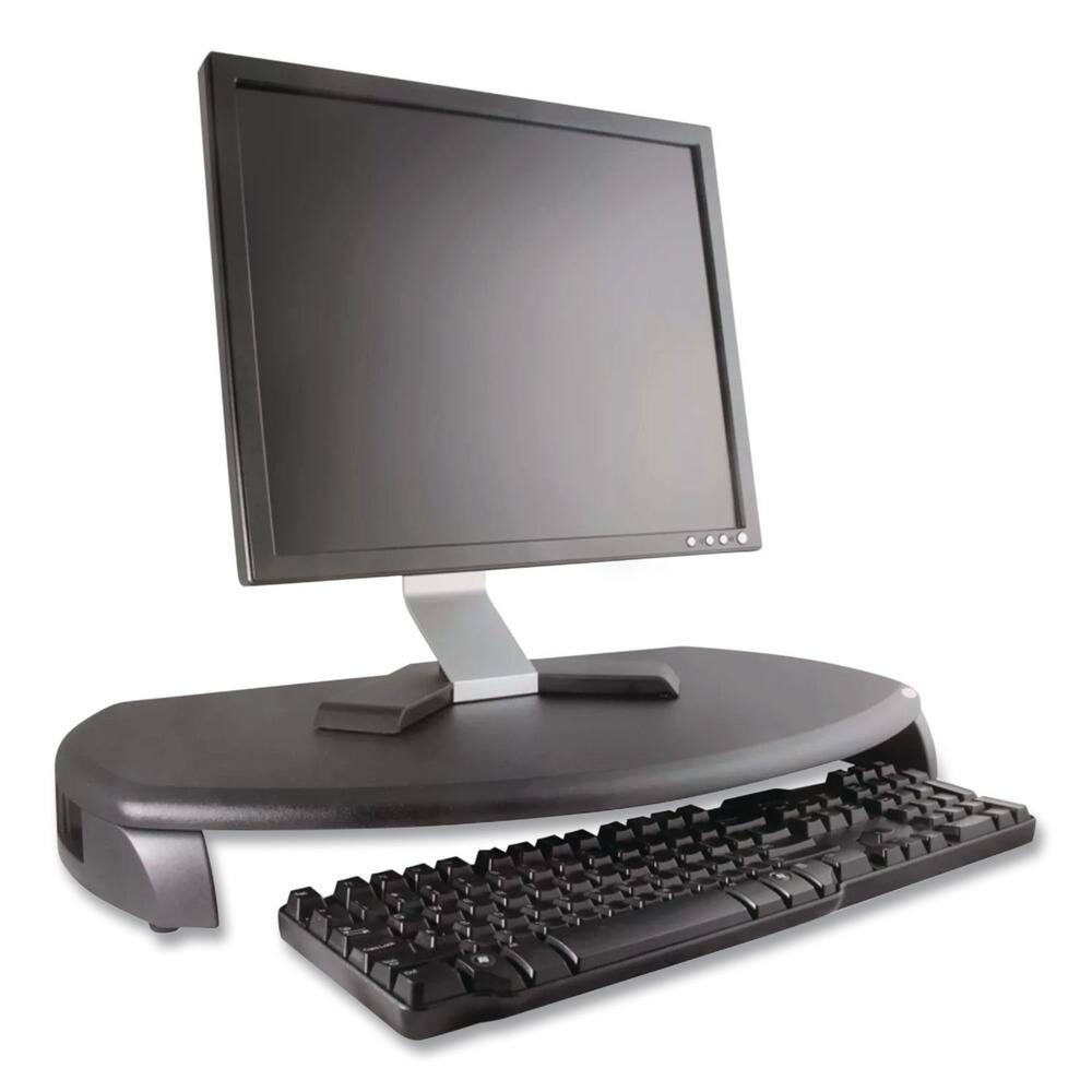 Left. KanTek - Kantek MS280B 23 in. x 13-1/4 in. x 3 in. CRT/LCD Stand With Keyboard Storage - Black - Black.