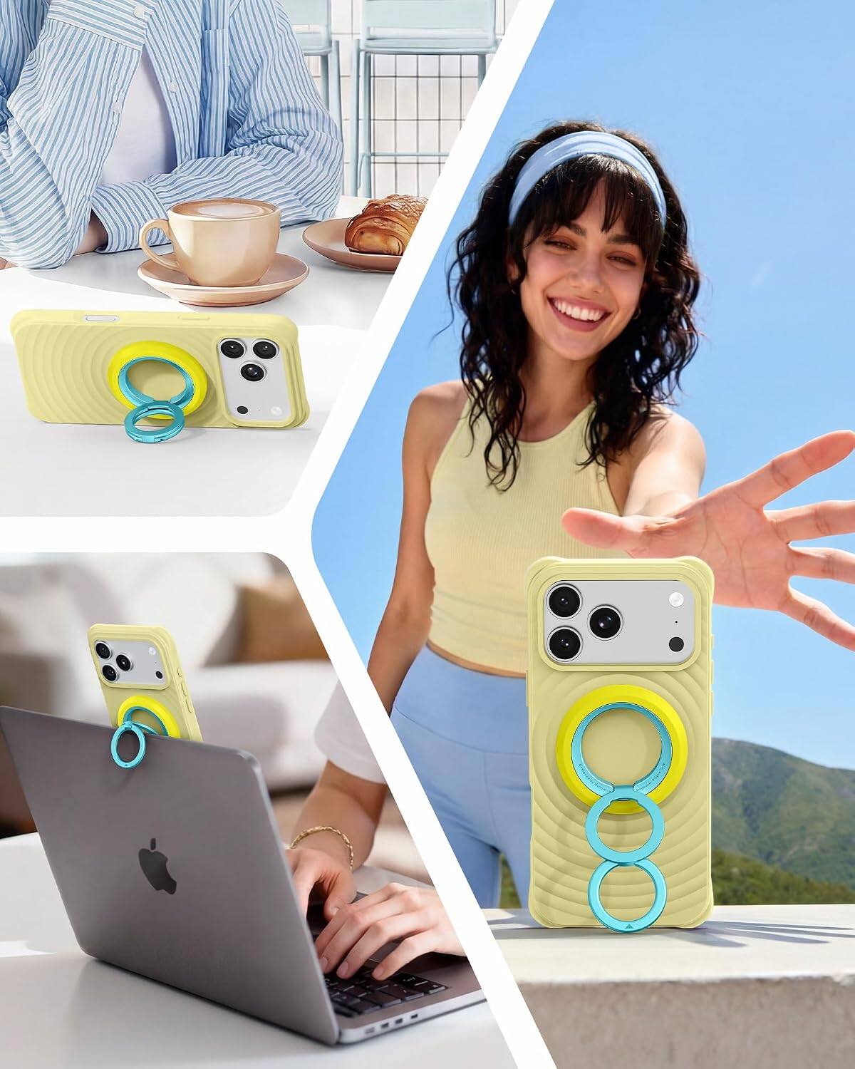 Back. Syncwire - Magnetic Phone Ring Holder, for MagSafe Phone Grip Stand Kickstand, 360° Rotation, Double-Sided Magnet - Salted Lemon.