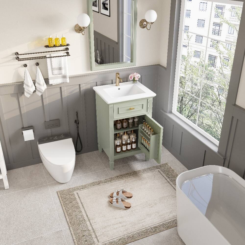 Alt View 3. Loheer - Loheer 20 inch green bathroom vanity with ceramic sink and solid wood legs - Green.