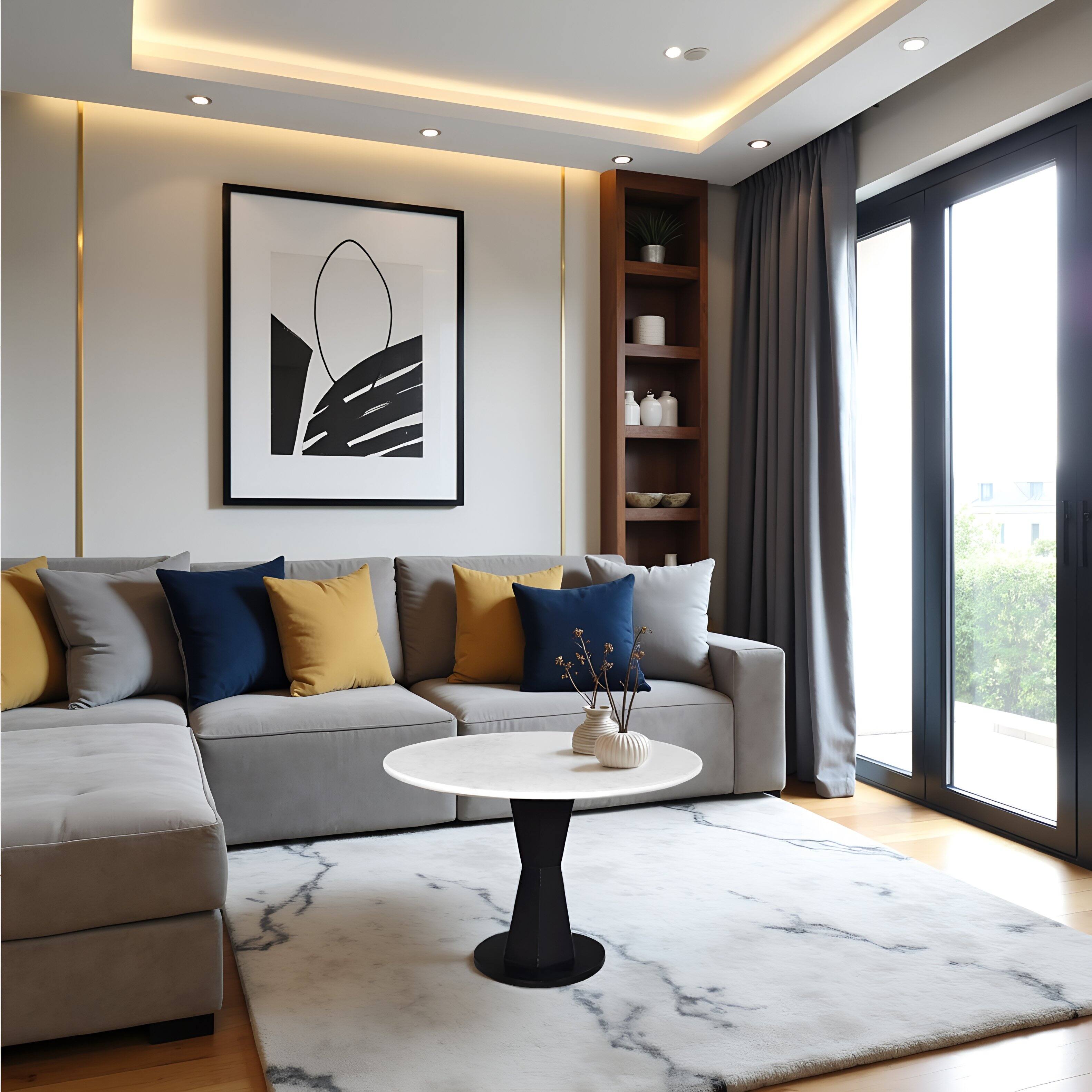 Alt View 7. Manhattan Lane - Riko Coffee Table, White Marble Top on Modern Iron Stand, Round Table, 27" - Black, White.