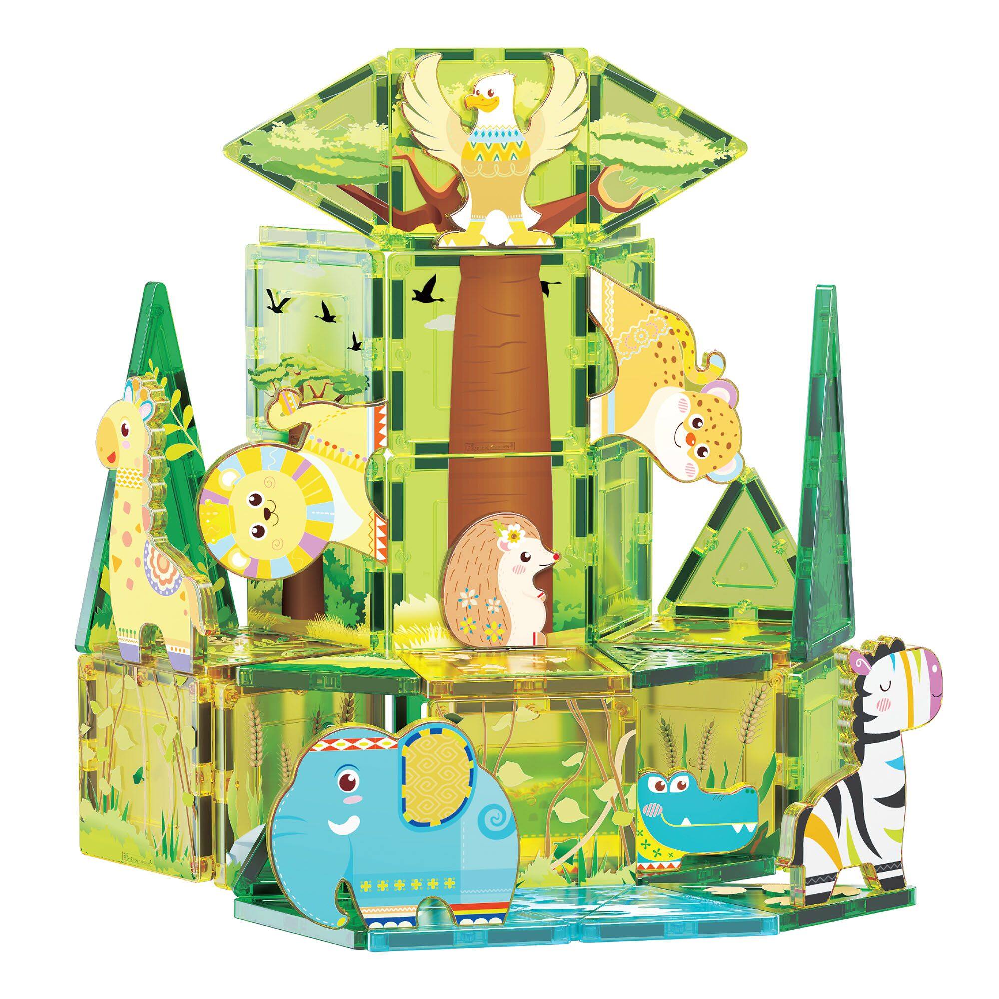 Alt View 5. PicassoTiles - PicassoTiles 48 PC Safari Themed, Magnetic Tiles, Magnetic Building Blocks for Kids 3+.