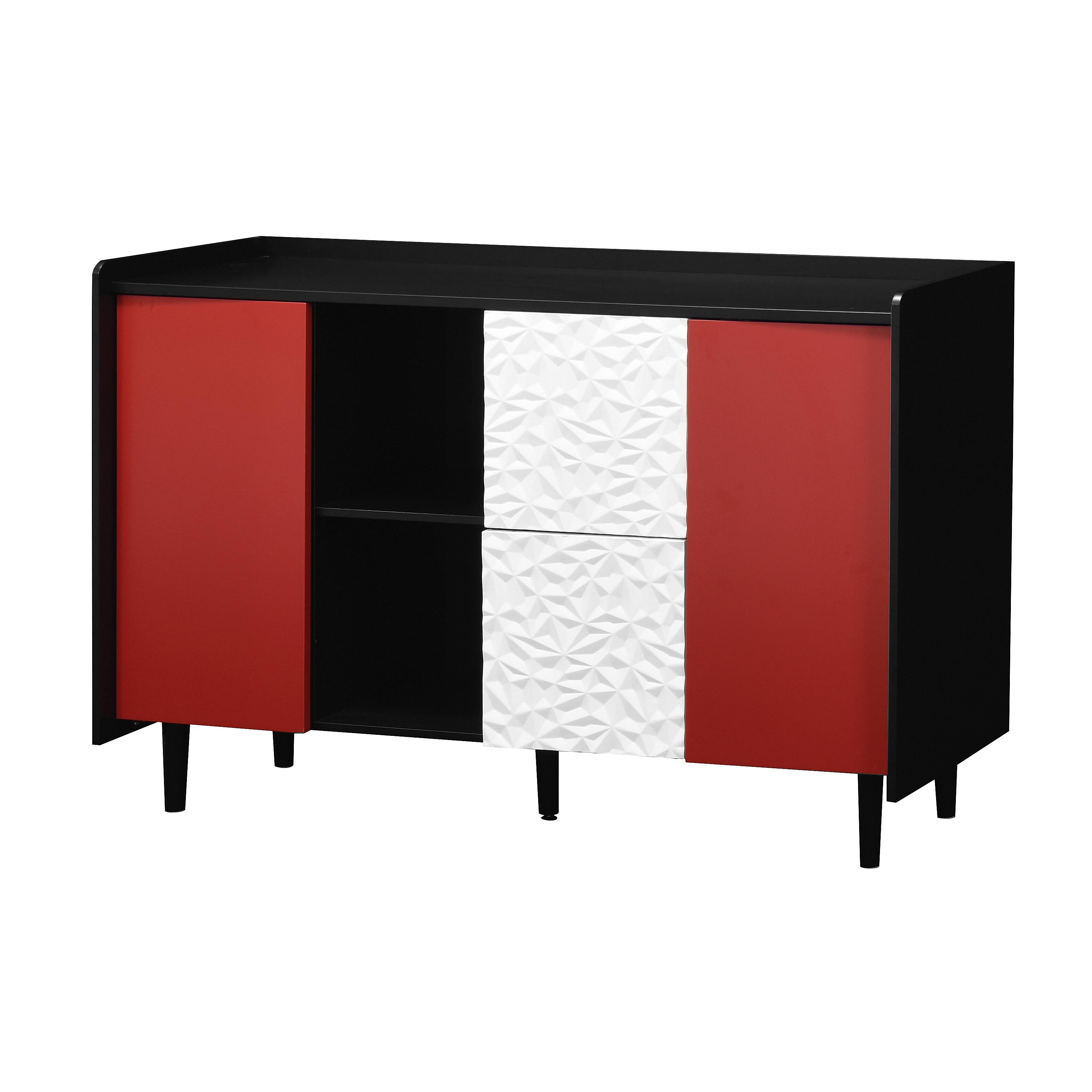 Alt View 6. Spaco - Spaco Buffet Cabinet, 2-Drawer Coffee Bar Storage with Open Compartments, Modern Sideboard for Kitchen Dining Room - Black+Red.
