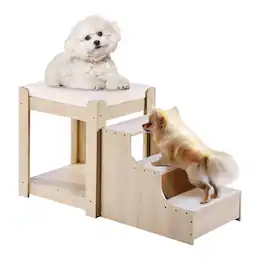 VEVOR - Pet Bunk Bed with Stairs, Dog/Cat Window Perch, Multi-Level Bed Window Perch Dog Bedside Sleeper - Beige