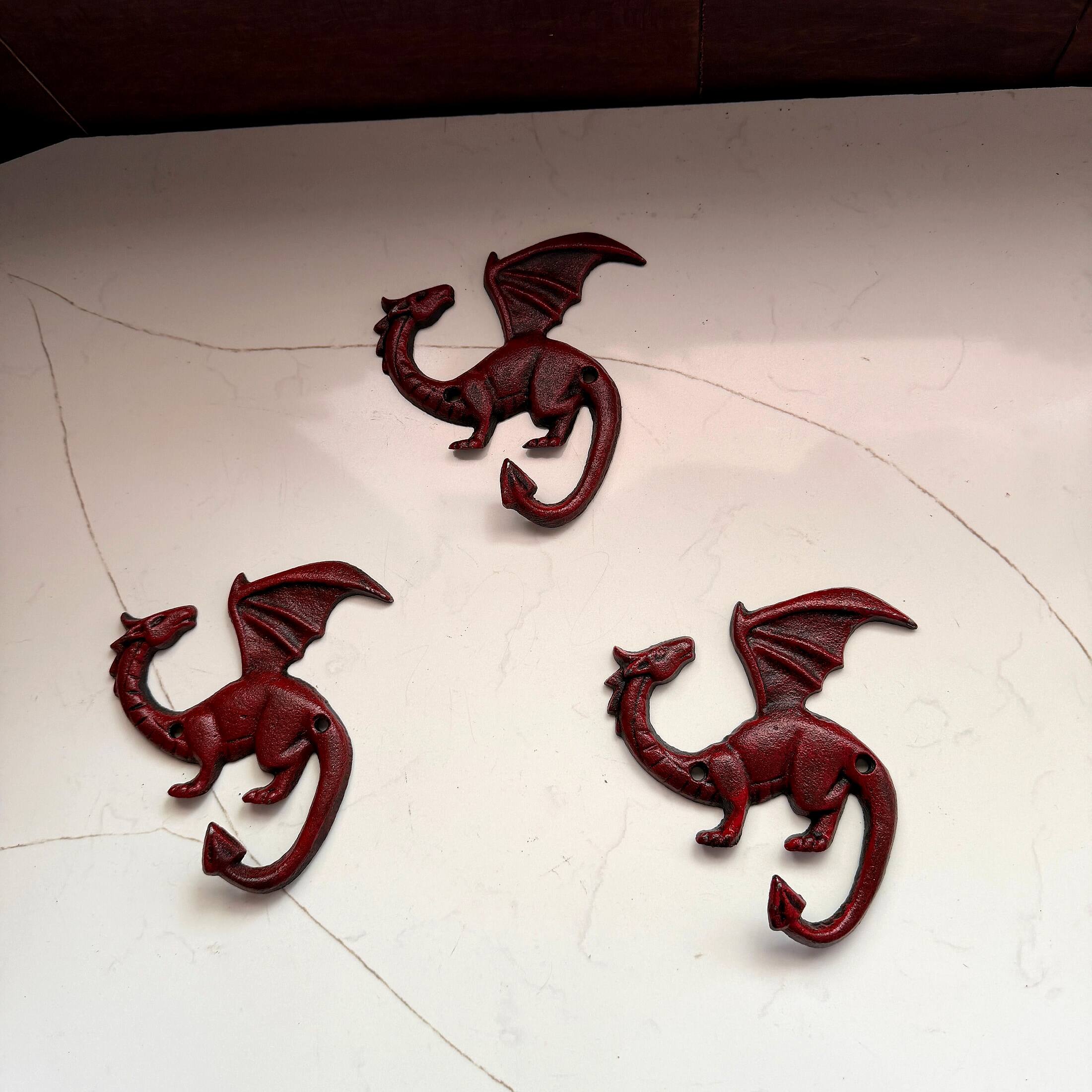 Alt View 3. Things2Die4 - Set of 3 Dragon Wall Hooks Red Rust Cast Iron Gothic 5.25 in Decorative - Red.