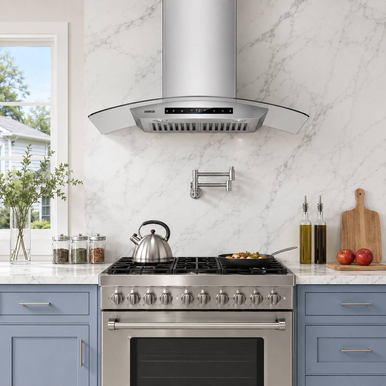 Front. Brano - 36 inch Wall Mount Range Hood 900 CFM Ducted/Ductless Convertible, Kitchen Chimney Vent Stainless Steel - SLIVER.