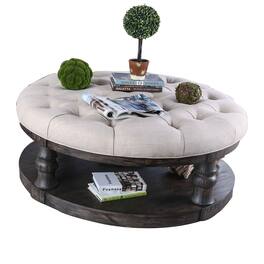Manhattan Lane - Wooden Coffee Table with Padded Top and Bottom Shelf - Brown and Beige