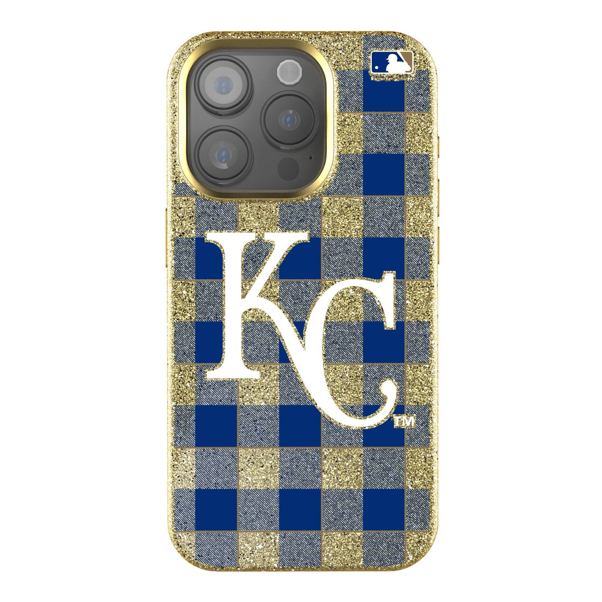 Front. Keyscaper - Kansas City Royals Plaid Bling iPhone Case - 14 - Gold.