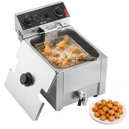 VEVOR - Commercial Electric Deep Fryer, Oil Filtration Upgrade, 9.51 Qt, 1750W Stainless Steel Countertop Fryer with Basket - Silver