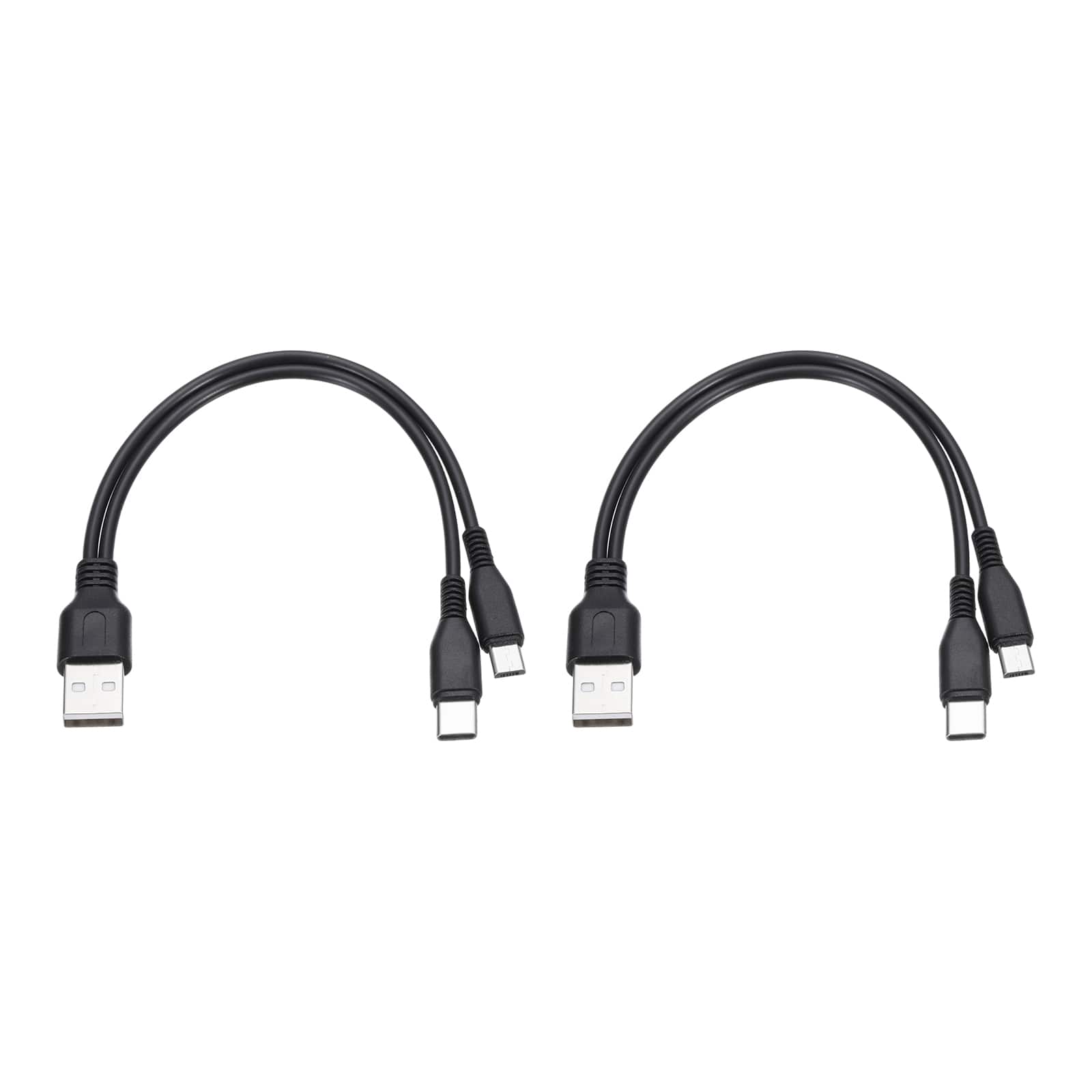 Unique Bargains - 2pcs Multi USB-A to Micro USB & Type-C 2-in-1 Splitter Charging Cable, 8in 5V 2A for Phone/PowerBank/Tablet - Black