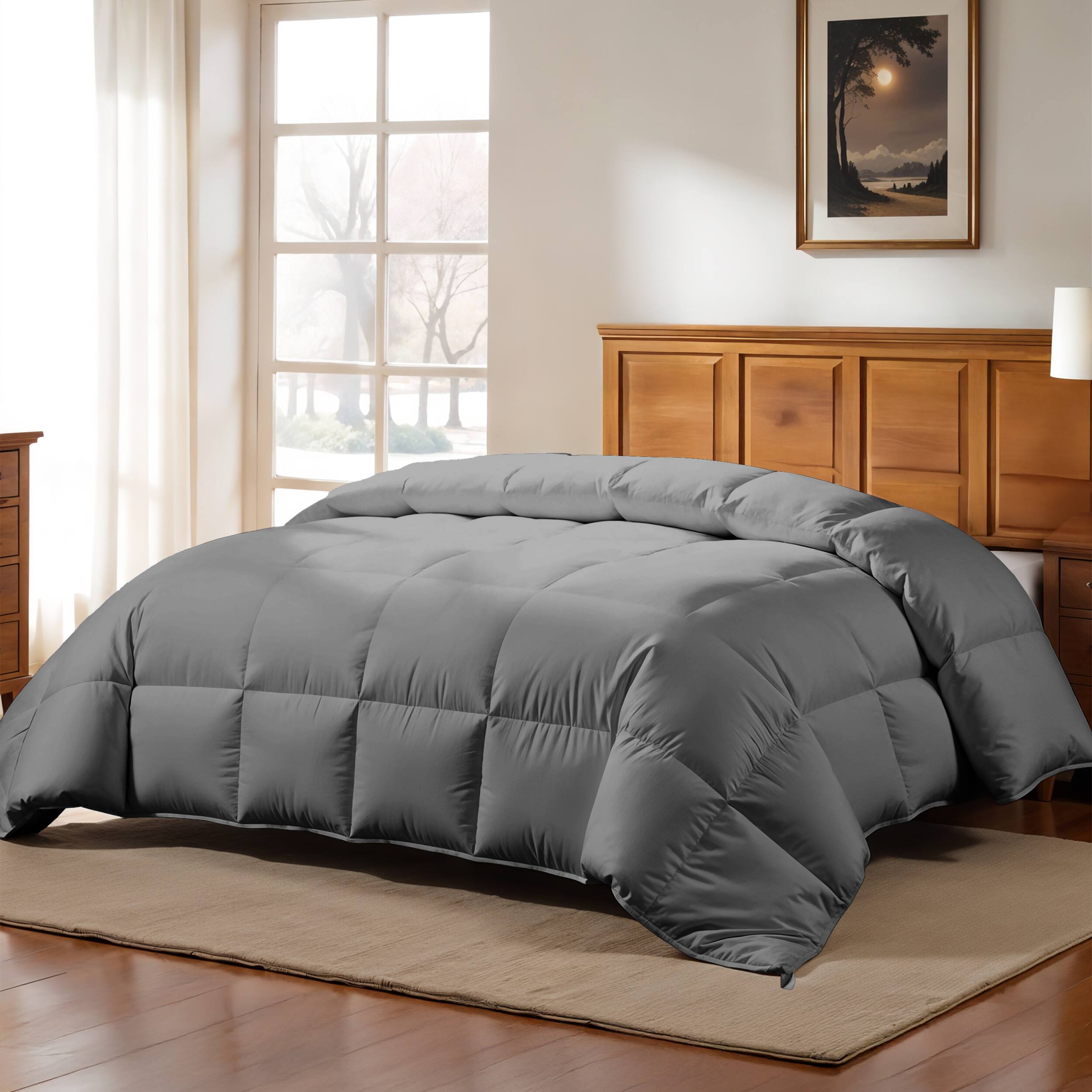 Angle. Lux Decor Collection - Down Alternative Comforter – Ultra Soft All Season Duvet Insert with Corner Tabs - Grey.