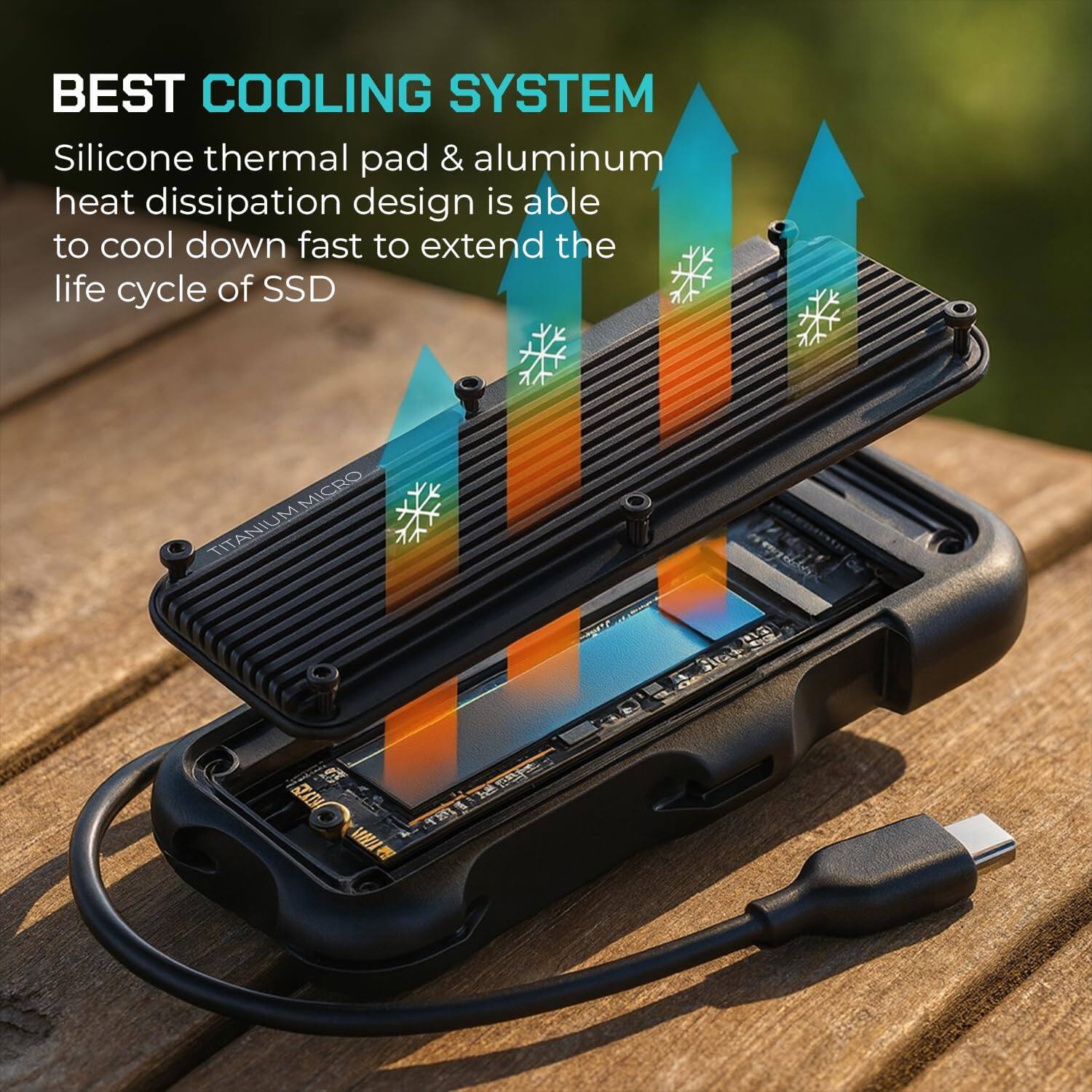 BEST COOLING SYSTEM

Silicone thermal pad & aluminum heat dissipation design is able to cool down fast to extend the life cycle of SSD